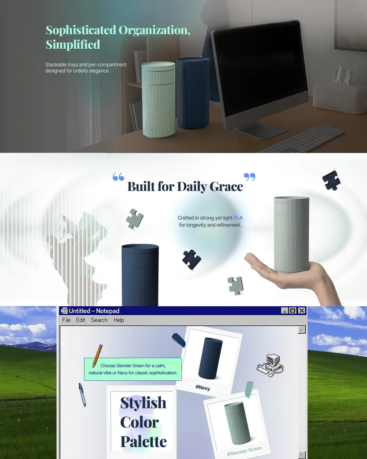 Modular Pen Holder & Desk Organizer – Stackable Pencil Cup with Removable Insert and 2 Small Storage Trays Space-Saving