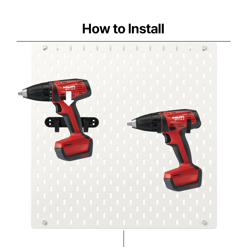 Hilti Cordless Drill Holder – Skadis Pegboard Mount – Secure Fit – Compact Organizer - Power Tool Accessories