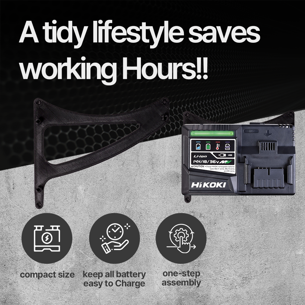 Hitachi_Hikoki_Battery Changer Wall Mount – Convenient wall-mounted holder for Hitachi/Hikoki battery chargers – Keeps
