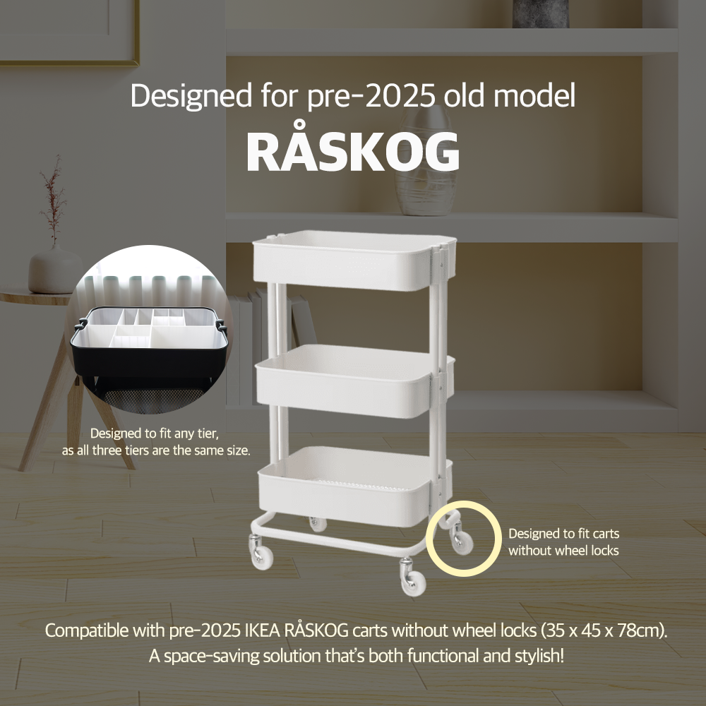 IKEA RÅSKOG Cart Organizer – Modular Storage Bins with Hook Set – Fits Pre 2025 IKEA RÅSKOG Cart (4 Colors Any Tier)