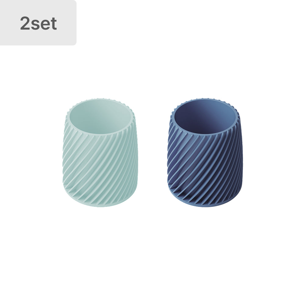 Stylish Fin Textured Pen Holder – Modern Slender Green & Navy PLA Desk Organizer for Workspace Essentials