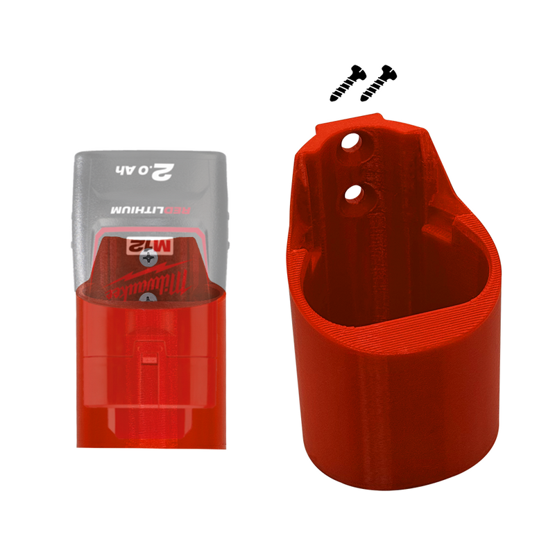Milwaukee M12 12V Battery Holder long version – Wall Mount Storage Rack for 2.0Ah - Secure M12 Battery Storage