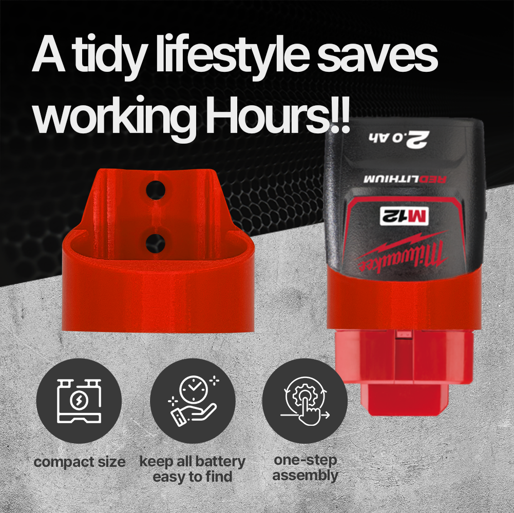 Milwaukee M12 12V Battery Holder – Wall Mount Storage Rack for 2.0Ah - Secure M12 Battery Storage for Garage Workshop
