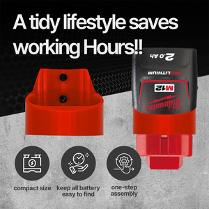Milwaukee M12 12V Battery Holder – Wall Mount Storage Rack for 2.0Ah - Secure M12 Battery Storage for Garage Workshop
