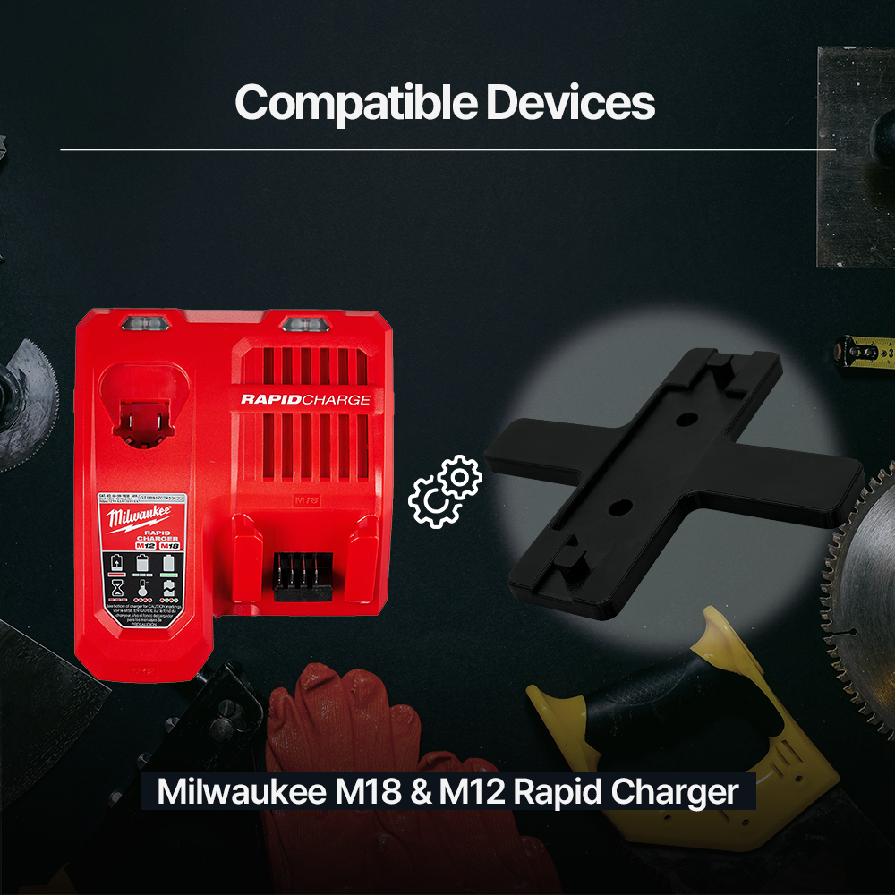 Milwaukee M12 M18 Charger Wall Mount – Cross Shape Design for Easy Access and for Space-Saving Organization - Secure
