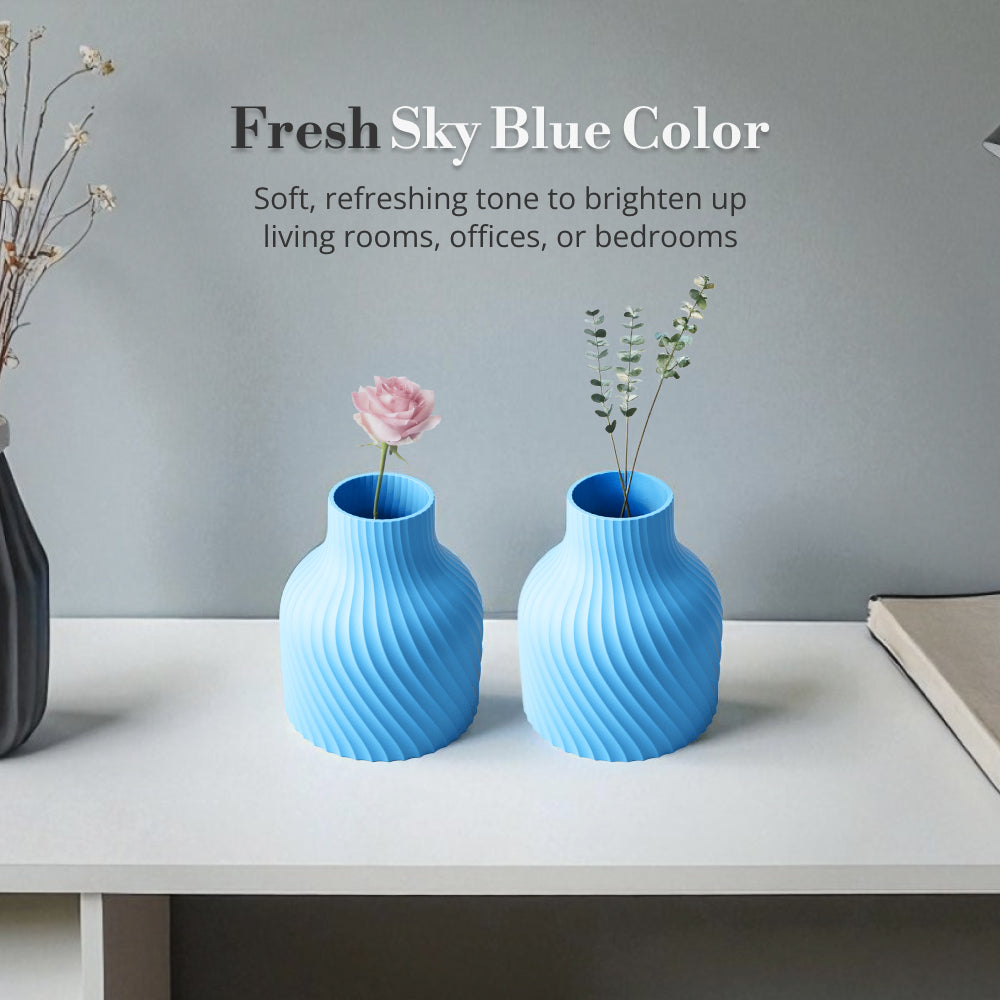 Minimalist Ripple Vase – Sky Blue Eco Friendly PLA for Flowers & Modern Home Decor Furniture