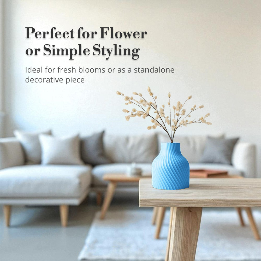Minimalist Ripple Vase – Sky Blue Eco Friendly PLA for Flowers & Modern Home Decor Furniture