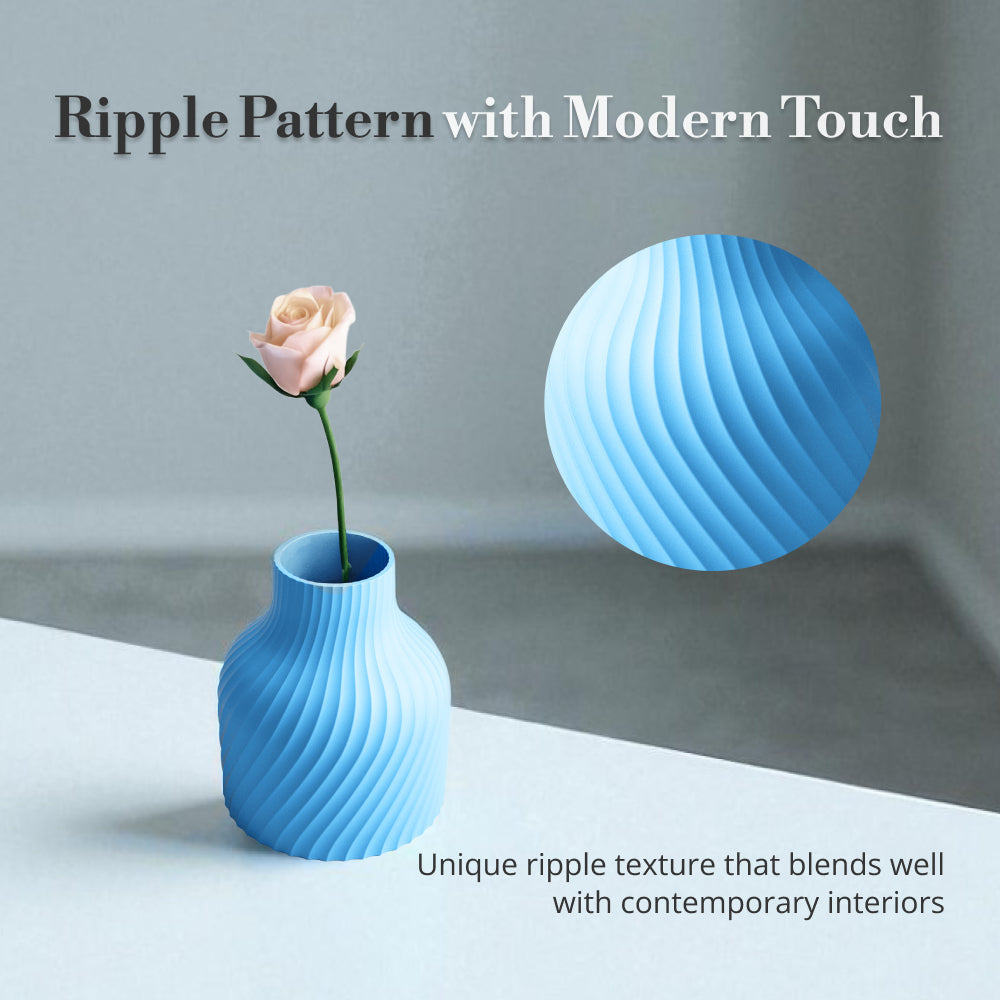 Minimalist Ripple Vase – Sky Blue Eco Friendly PLA for Flowers & Modern Home Decor Furniture
