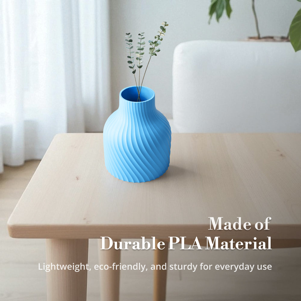 Minimalist Ripple Vase – Sky Blue Eco Friendly PLA for Flowers & Modern Home Decor Furniture