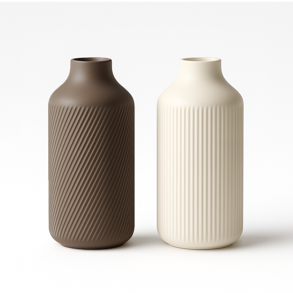 Minimalist Vase Set – 2pcs Brown & Ivory Decorative Modern Home & Office Planters Furniture