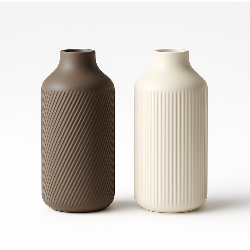 Minimalist Vase Set – 2pcs Brown & Ivory Decorative Modern Home & Office Planters Furniture