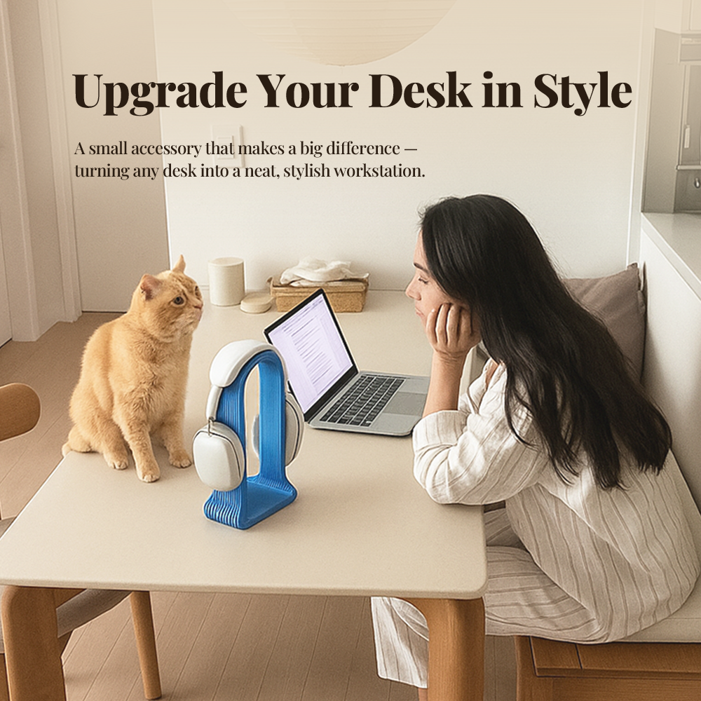 Modern Desk Headphone Stand – Black & Sky Blue Eco Friendly PLA Desk Organizer Minimalist Design Furniture