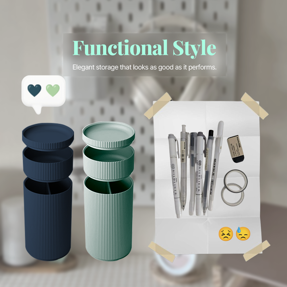 Modular Pen Holder & Desk Organizer – Stackable Pencil Cup with Removable Insert and 2 Small Storage Trays Space-Saving
