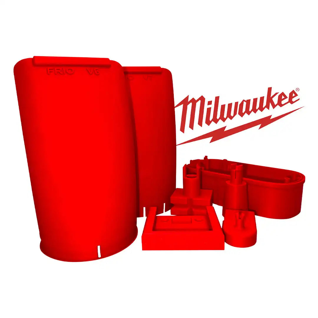 Red Milwaukee battery components.