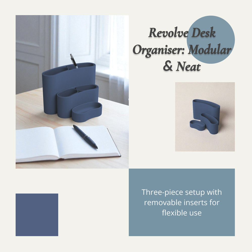 Revolve Desk Organizer – Modular Desktop Storage with 3 Components & 2 Removable Inserts Space-Saving Pen Holder &