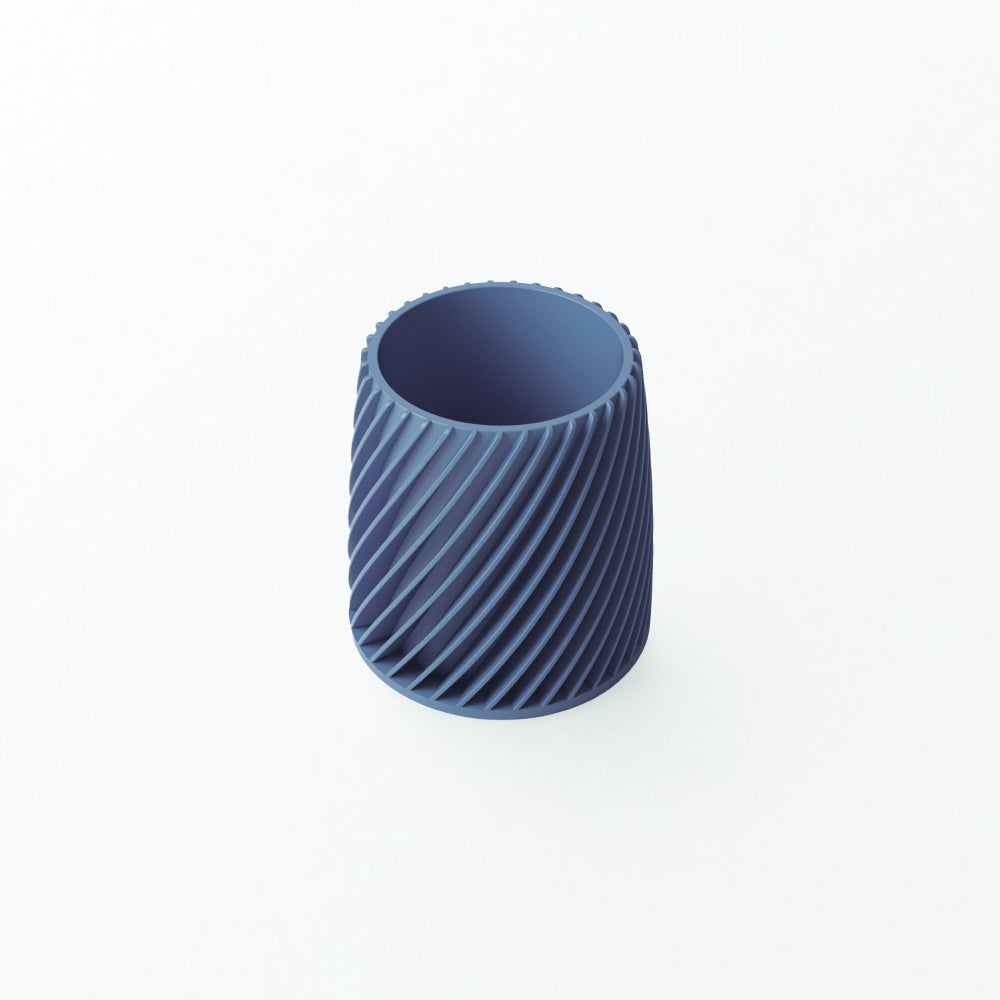 Stylish Fin Textured Pen Holder – Modern Slender Green & Navy PLA Desk Organizer for Workspace Essentials Navy Furniture