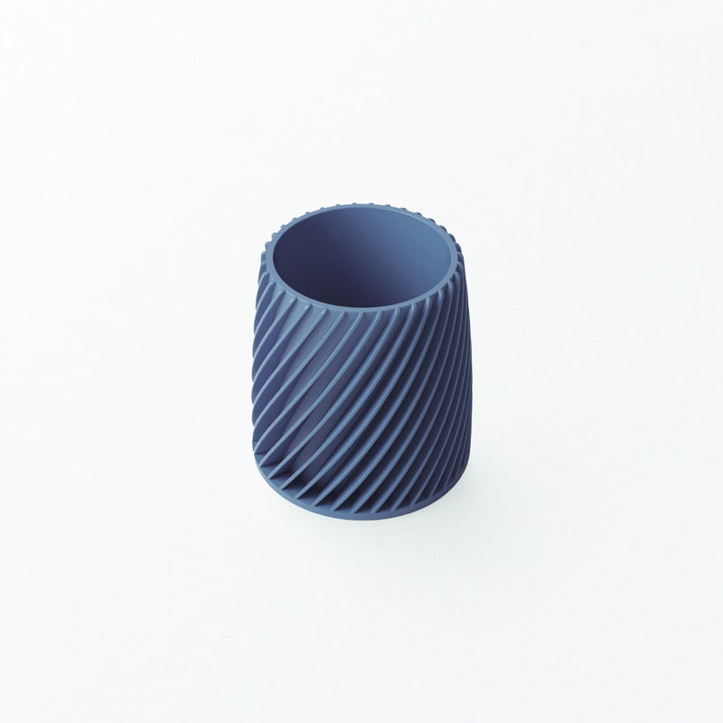 Stylish Fin Textured Pen Holder – Modern Slender Green & Navy PLA Desk Organizer for Workspace Essentials Navy Furniture