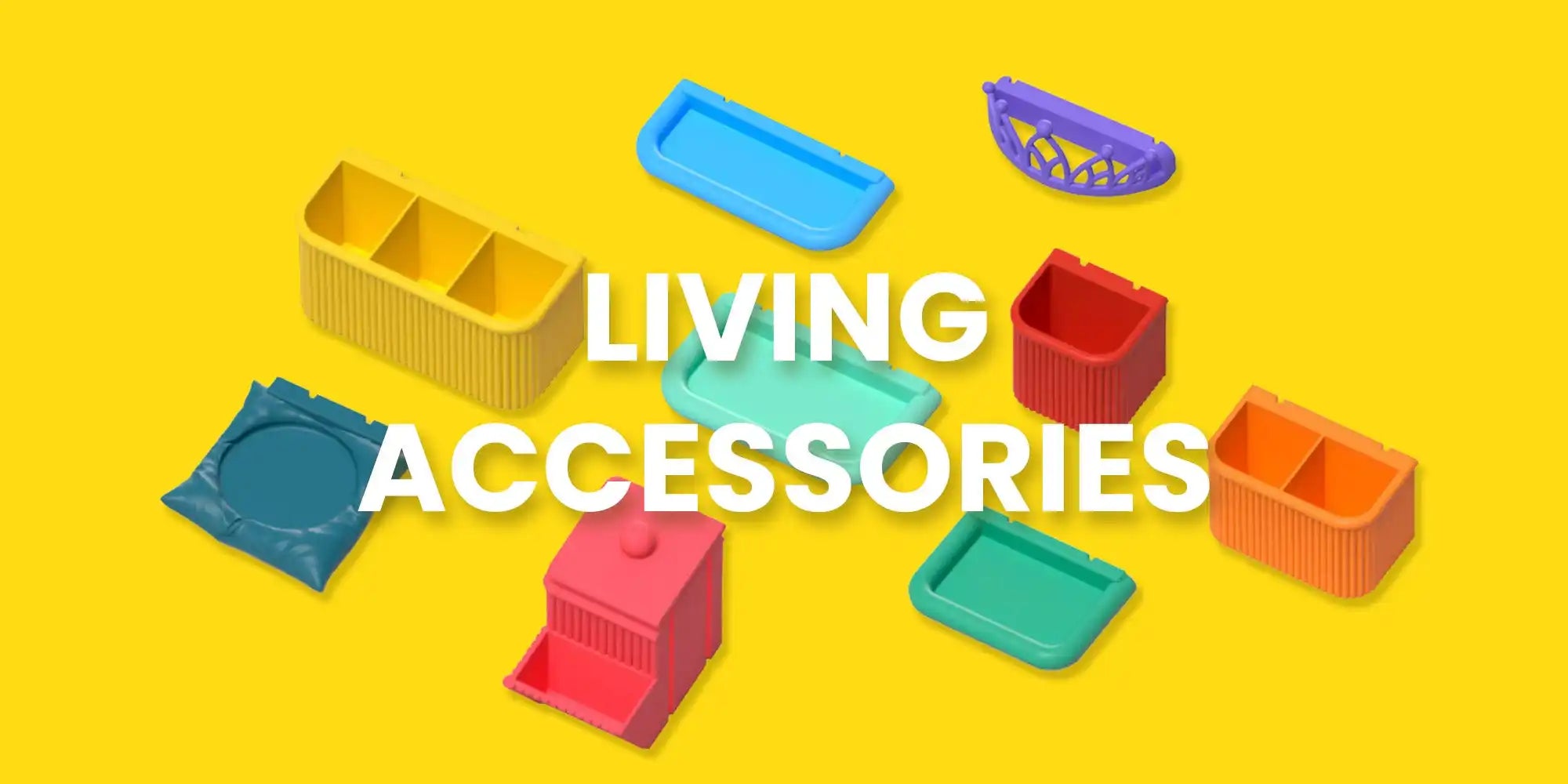 A vibrant collection of colorful plastic storage containers and organizers.