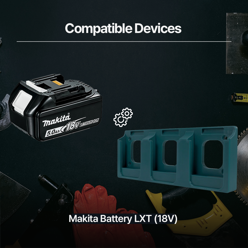Wall Mount Battery Holder for Makita 18V – 3-Slot Rack for Large Batteries – PETG Durable – Easy Install - Power Tool