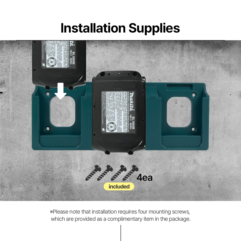 Wall Mount Battery Holder for Makita 18V – 3-Slot Rack for Large Batteries – PETG Durable – Easy Install - Power Tool